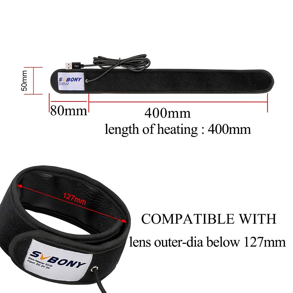 SVBONY SV172 Chauffe-lentille, 400 mm, réchauffeur de rosée, régulateur de température, 3 vitesses, bande chauffante USB universelle pour caméra télescope