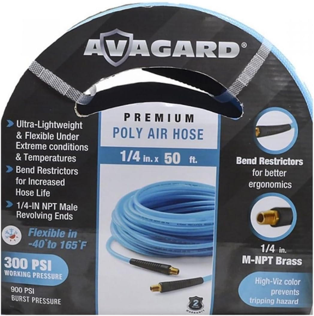 AVAGARD 1/4" x 50' Polyurethane Air Hose - Lightweight, Flexible & Durable Pneumatic Hose for Industrial, Automotive, Construction & Manufacturing, 300 PSI, Ozone, Kink & Abrasion Resistant