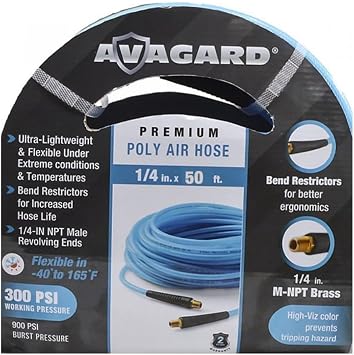 AVAGARD 1/4" x 50 Polyurethane Air Hose - Lightweight, Flexible & Durable Pneumatic Hose for Industrial, Automotive, Construction & Manufacturing, 300 PSI, Ozone, Kink & Abrasion Resistant