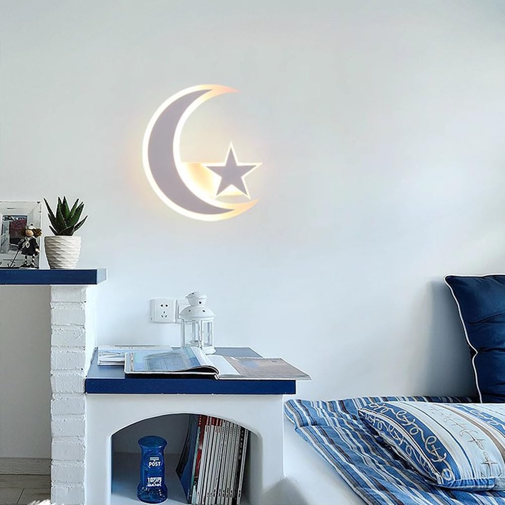OOWOKS Lámpara de Pared LED Luna con Interruptor y Enchufe, Aplique de Pared 18W Niños Estrellas y Luna Lámpara de cabecera con Cable Luz de Noche niños Lámpara de Luna Apliques Deco Modernos