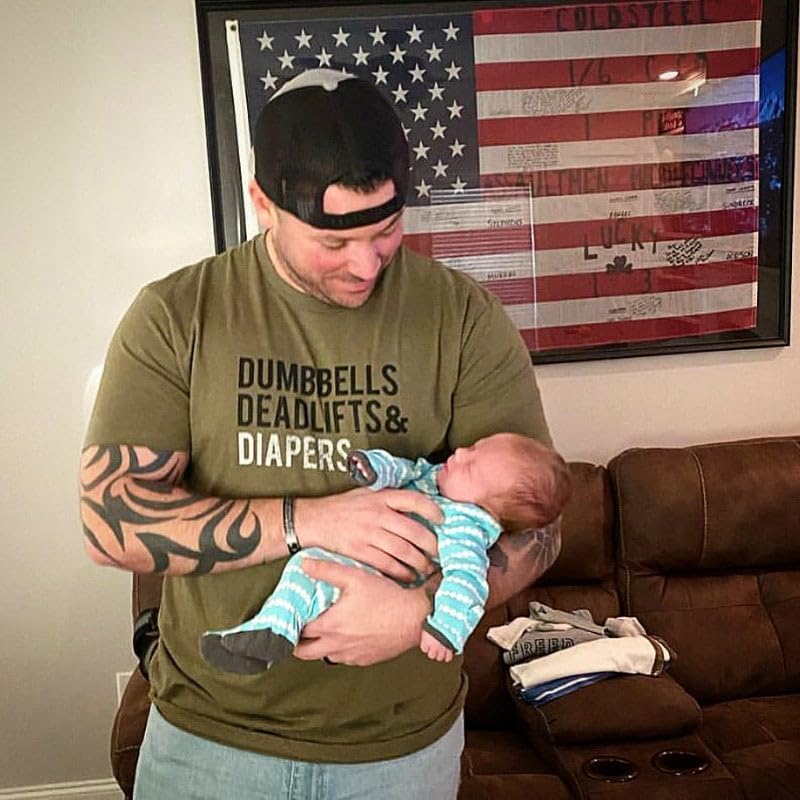 Men's Triple-D T-Shirt, Military Green - Dumbbells Deadlifts & Diapers Army Green Tee for Dads2
