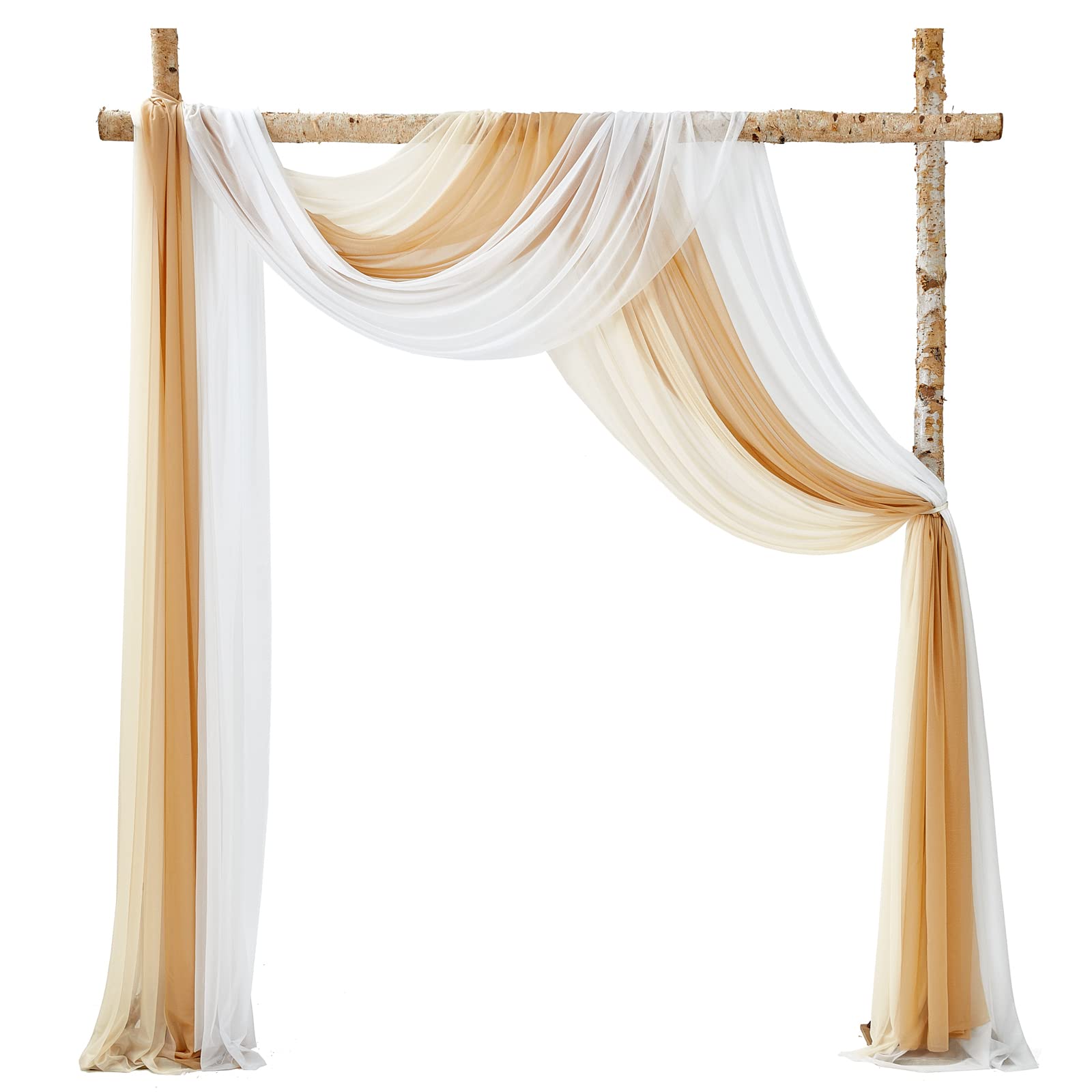 TINGE TIME 3 Panels Wedding Arch Draping Fabric, 20Ft Wrinkle-Free Sheer Drapery Fabric for Wedding Backdrop Stage Arch Bridal Show Reception Window Arbor(ChampagneGold)