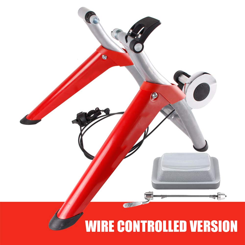 POEO Foldable Bike Trainer, Fluid Bike Trainer Stand with Quick Release Wheel Block, 7 Level Resistance, Quiet and Smooth, for Mountain & Road Bikes,Red