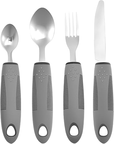 Utensilios adaptativos, utensilios con peso para temblores de manos, estabilidad mejorada, tenedor de acero inoxidable, cuchillo y cuchara,