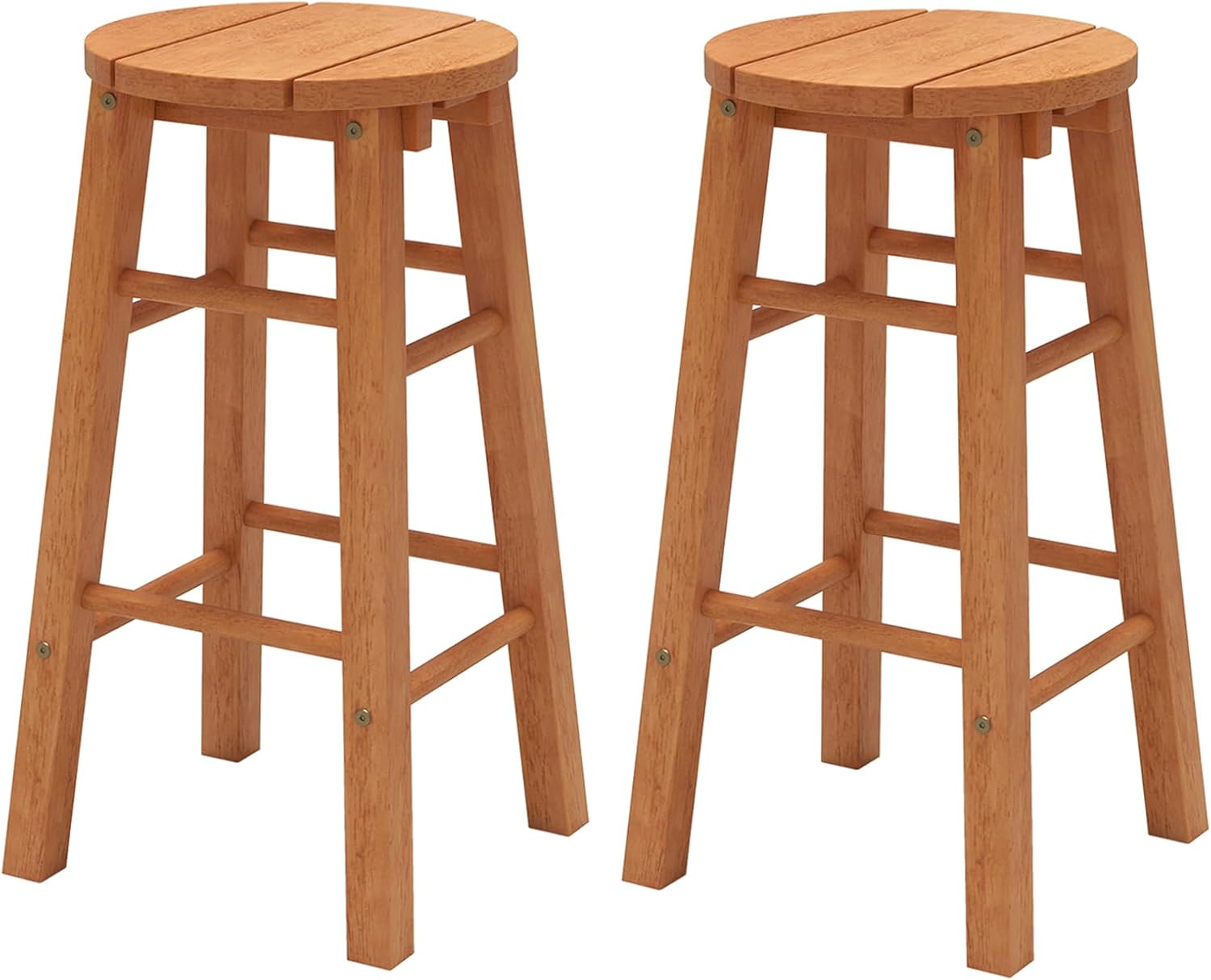 Tangkula Outdoor Wood Bar Stools Set of 2, Counter Height Backless Patio Barstools with Round Seat, Footrest, for Garden, Backyard, Balcony, Poolside, Natural (1,24 inches)