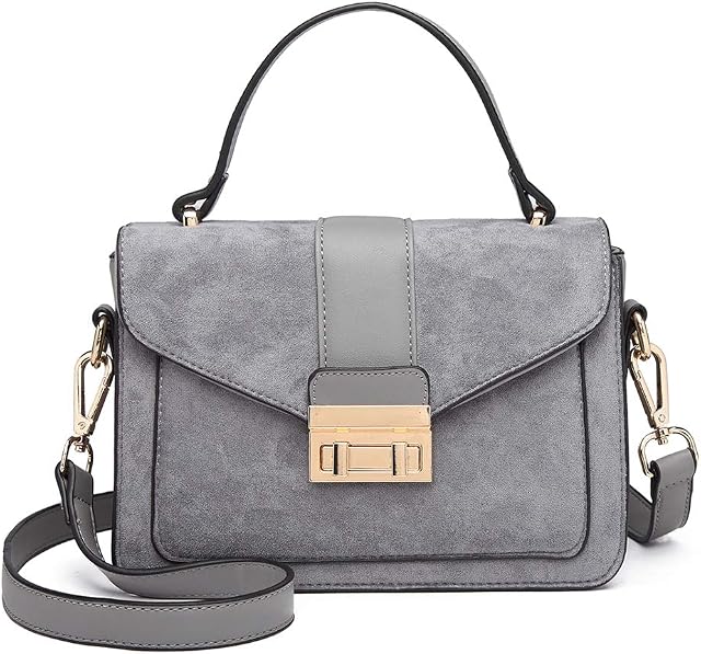 Miss Lulu Women Top Handle Bag Suede Handbags Pu Leather Shoulder Bag Elegant Modern For Work Shopping Travel (Grey)