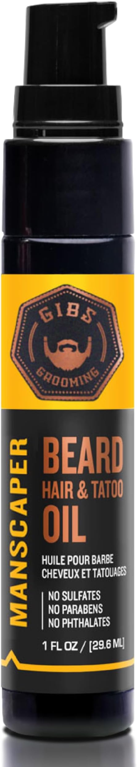 GIBS Beard, Hair & Tattoo Oil - Softens & Strengthens Beard Growth, Moisturizes Skin (4 Scents, 2 Sizes)