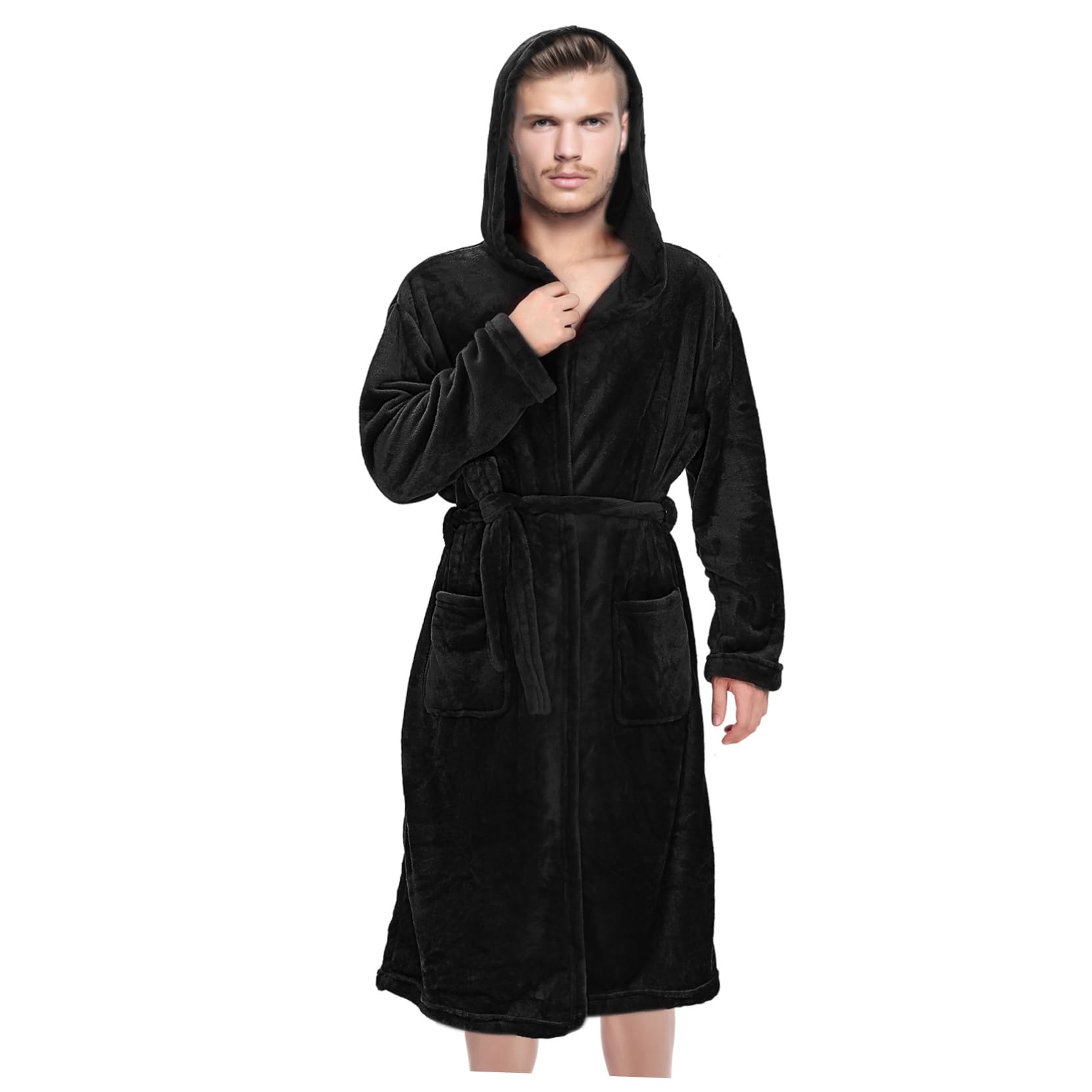 Peignoir de Bain à Capuche Noir pour Homme, Polyester, Taille Unique