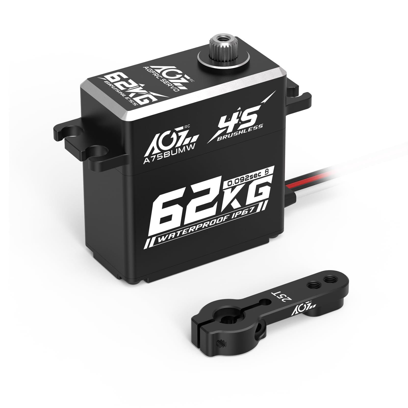 AGFRC 62KG Waterproof Steering-Servo-Motor High-Torque - 16.8V Full Metal Gear Brushless Digital RC Servo for 1/10 1/8 RC Car, Control Angle 180 (A75BUMW)