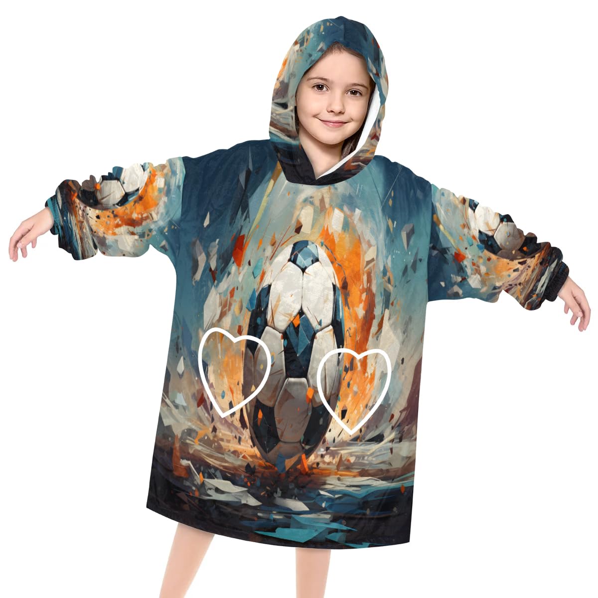 Kids Blanket Hoodie Watercolor Football Wearable Blanket Hoodie Oversized Hooded Blanket, Sweatshirt Blanket with Pockets Soft Warm Kids Hooded Blanket for Girls, Boys