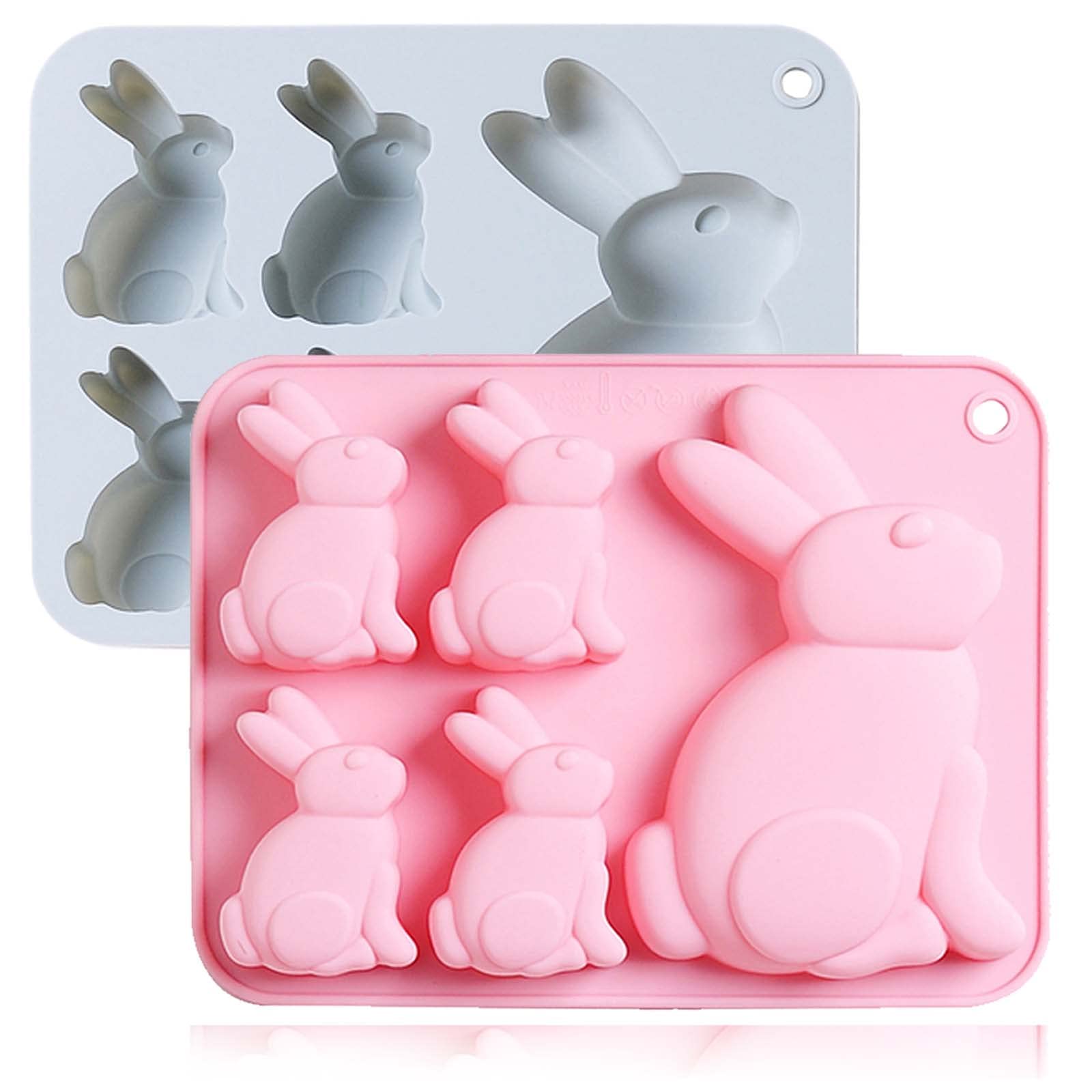 2 Packs Easter Eggs Bunny Silicone Mold Rabbit Making Chocolate Biscuit Fondant Jelly Candy Chocolate Trays Soap Mold Ice Cube Mould for Easter Baking DIY Party Supplies (Rabbit)