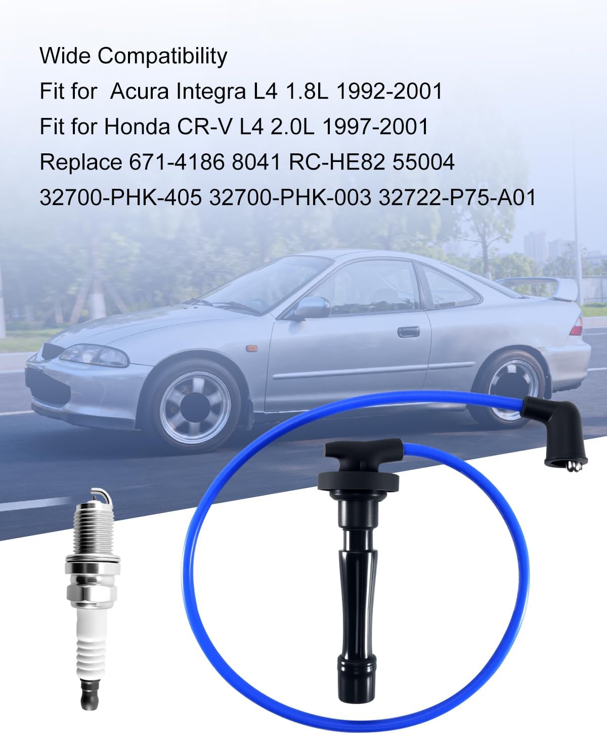 Spark Plug Wires and Spark Plugs Fit for Acura Integra Honda CR-V L4 1992-2001, Replace 671-4186 8041 RC-HE82 55004 32700-PHK-405 32700-PHK-003 32722-P75-A01