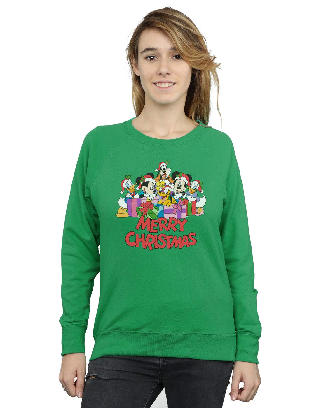 Disney Women's Mickey Mouse And Friends Christmas Sweatshirt Irish Green Medium