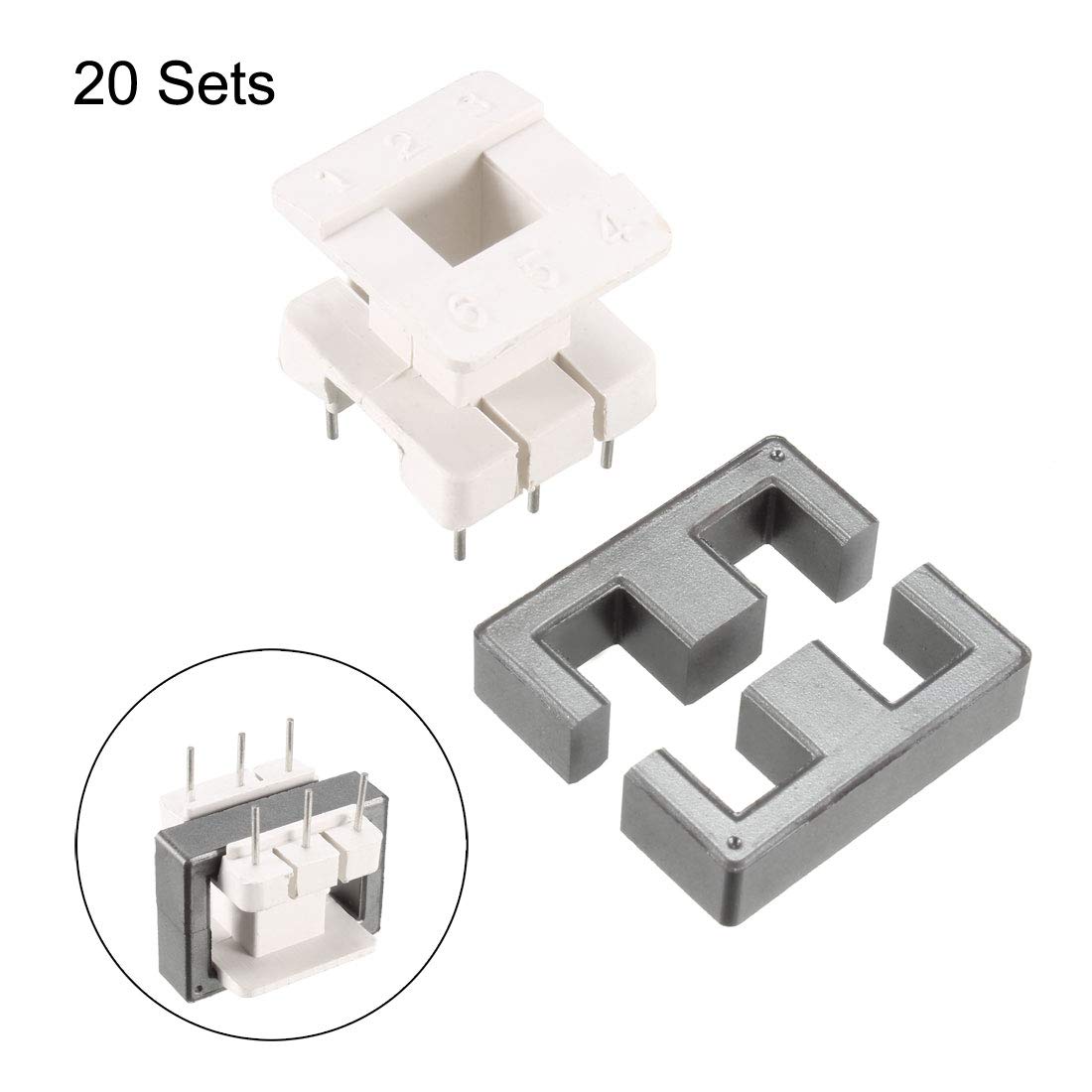 sourcing map Transformer Bobine Ferrite Coeur Vertical Ferrite Moitiés et Bobine Set 20 Ensembles EE25