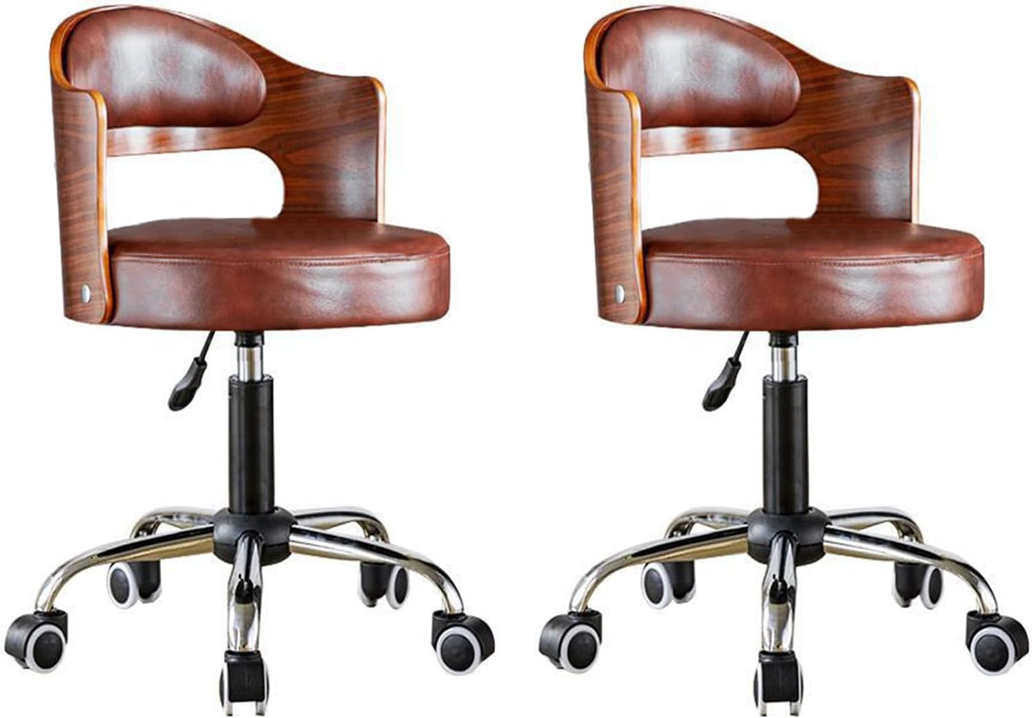 Zertylre Dressing Table Chair, Makeup Chair, Swivel Bar Height Stools with Low Back, Wood Bar Chairs with Soft Cushion Seat, 17-20.86Inch Seat Height with 5-Star Base, Padded Back, and Casters，2PCS