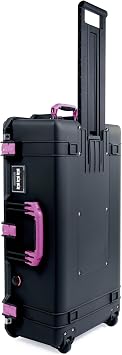 Black Pelican 1615 Air case with Magenta Handles & latches. Empty & with Wheels.