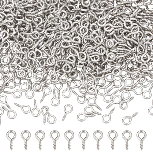 CRAFTYMELODY 600Pcs Screw Eye Pin Peg Bails 304 Stainless Steel Cup Pearl Peg Bails 0.3×0.15inch Eyelet Hooks Small Eye Screws Connectors for Jewelry Making Adult DIY Half Drilled Beads Craft