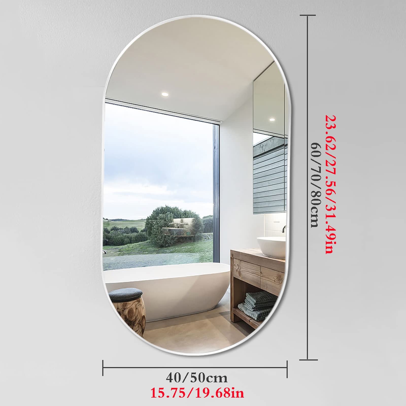 Specchio ovale da bagno, con cornice in metallo (40 x 70 cm, 40 x 80 cm, 50 x 80 cm), perfetto per l'arredamento del bagno