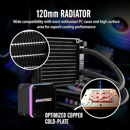 Miniatura 3 de Enermax Liqmax III 120 A-RGB AIO Enfriador líquido para CPU - Radiador de 4.724 in, ventilador ARGB PWM de 4.724 in, para Intel LGA1700AMD AM5, 5