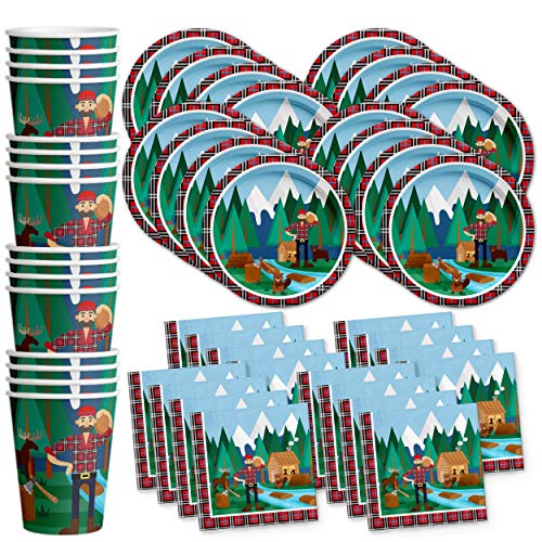 Lumberjack Birthday Party Supplies Set Plates Napkins Cups Tableware Kit for 16