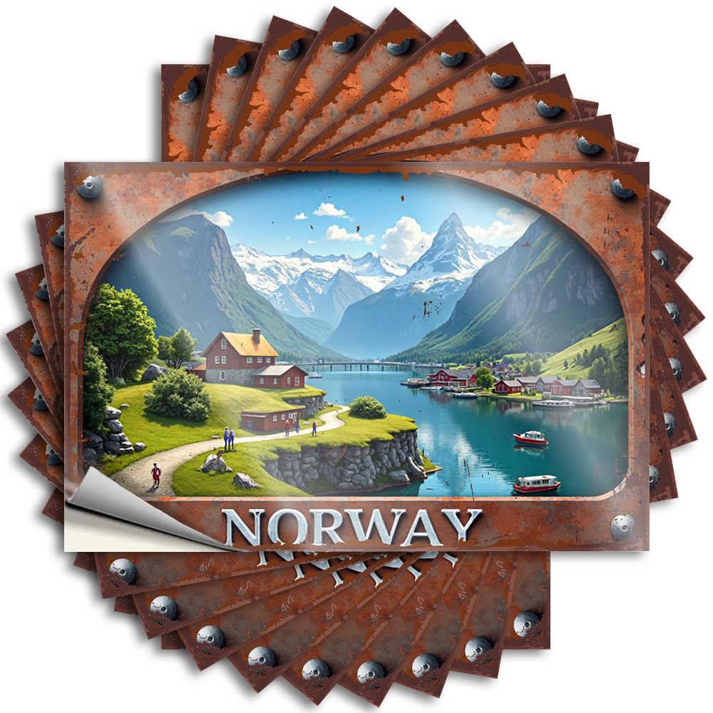 Bumper Wall Accent Norwegian Fjord Serenity: A Picturesque Village Amidst Majestic M for Western - Space Easy Peel Removable(12X18CM)