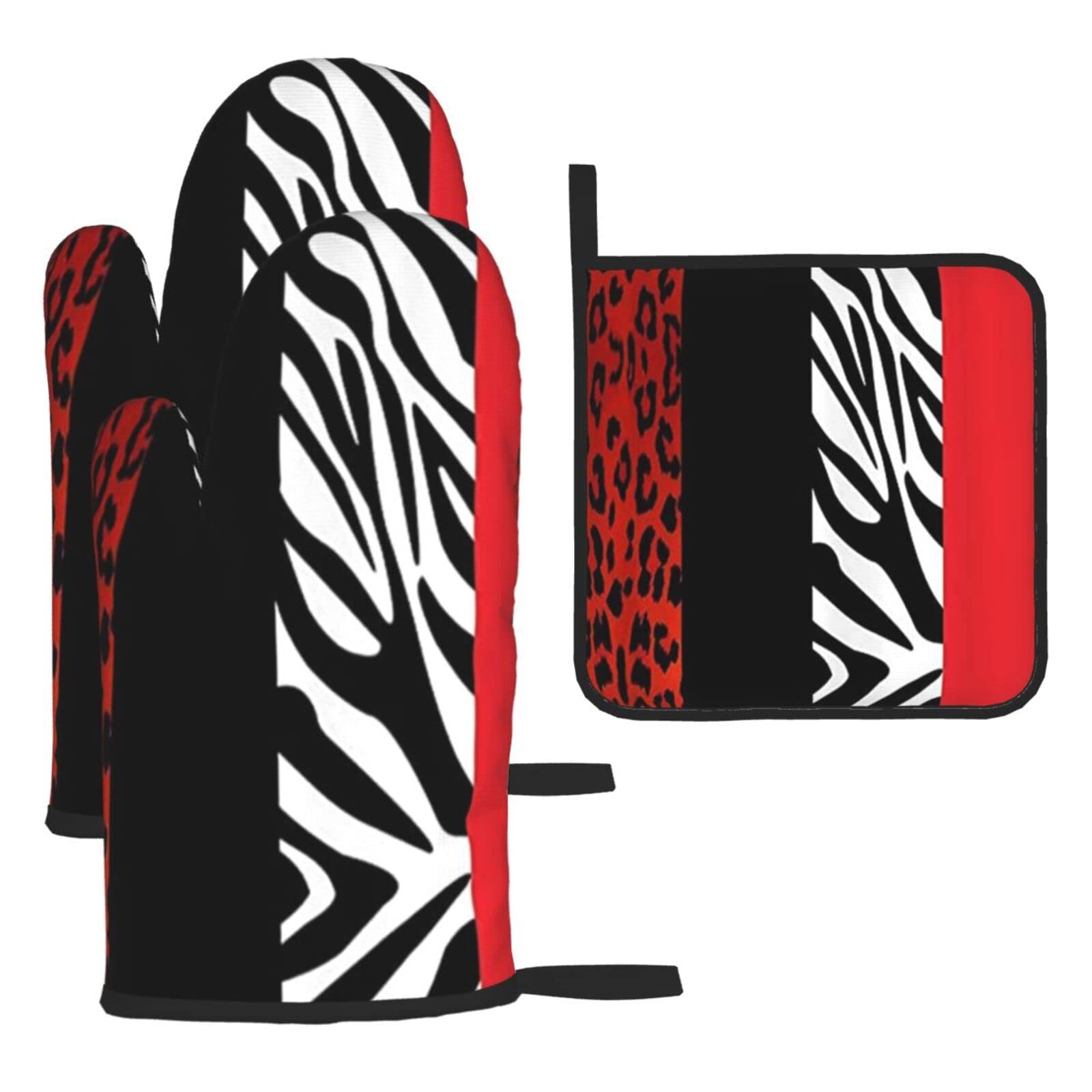 Maniques léopard rouge anti-chaleur 500°F pour cuisine four pâtisserie et barbecue