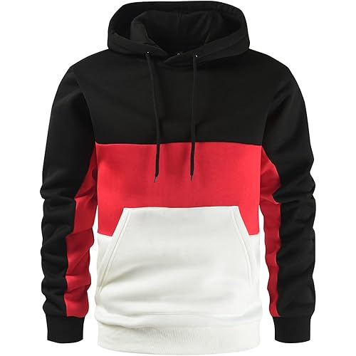 Rusaevon Men's Fleece Pullover Hoodie Sweatshrits Drawstring Hooded Color Block Hoody for Men with Kangaroo Pocket