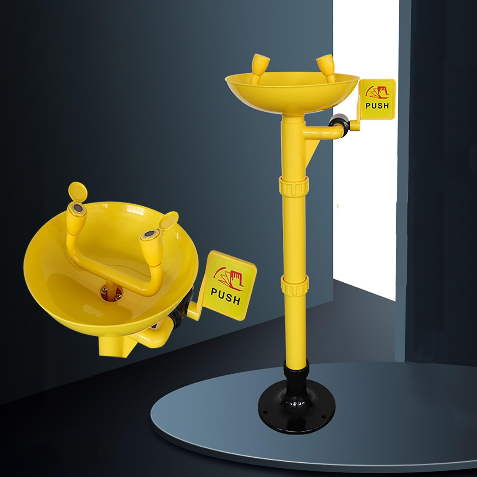 Estación de Lavado de Ojos de Emergencia, Estación de Lavado de Ojos Montada en Pedestal de Emergencia ABS con Rociador Doble, Unidad de Lavado de Ojos de Plomería de Pie para Industrias/Laboratorio