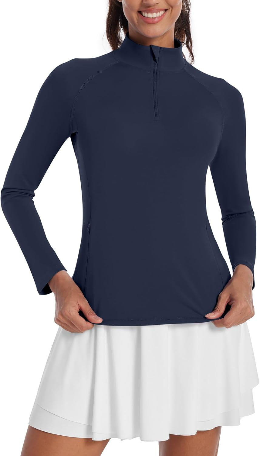 Runhit Women's Quarter Zip Pullover with Pockets Long Sleeve Golf Tennis Shirts UPF 50 Sun Protection Workout Athletic Tops - Image 2