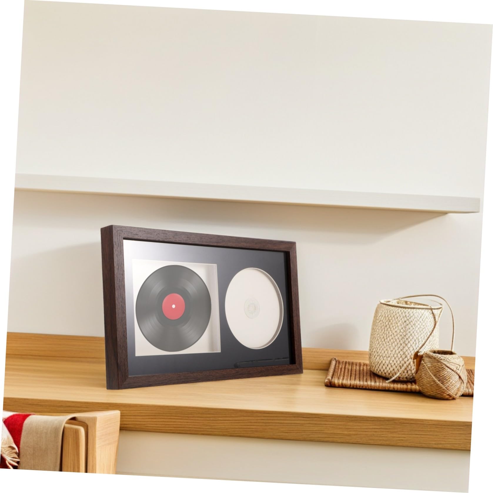 HOMSFOU Cornice per Esposizione Album Musicali e Vinili in Legno Design Cava 3d, Supporto Flessibile per CD e Dischi da Parete o Angolo Musicale