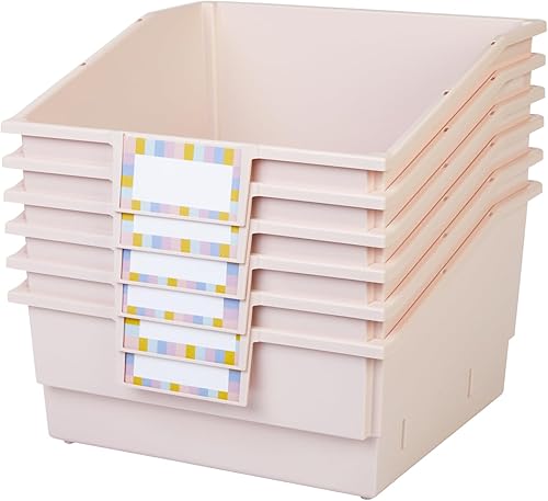 Miniatura 3 de Really Good Stuff Contenedores para biblioteca de aula con divisores, paquete de 6, color arena