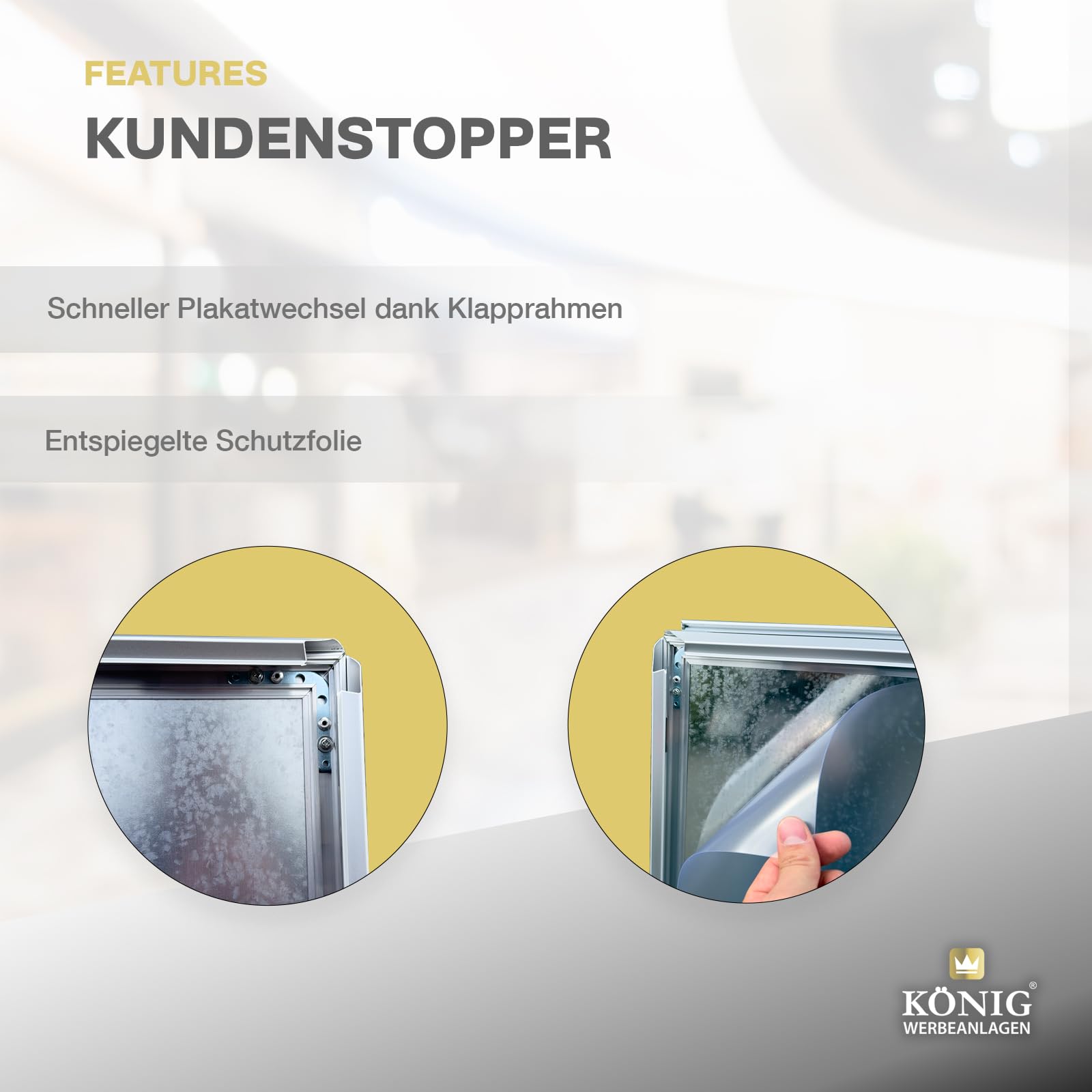 Plakatständer Keitum DIN A1 silber | Ecken auf Gehrung | beidseitig für 2 Plakate | Rückwand aus verzinktem Stahlblech | entspiegelte Schutzscheiben | wetterfest | Kundenstopper Gehwegaufsteller