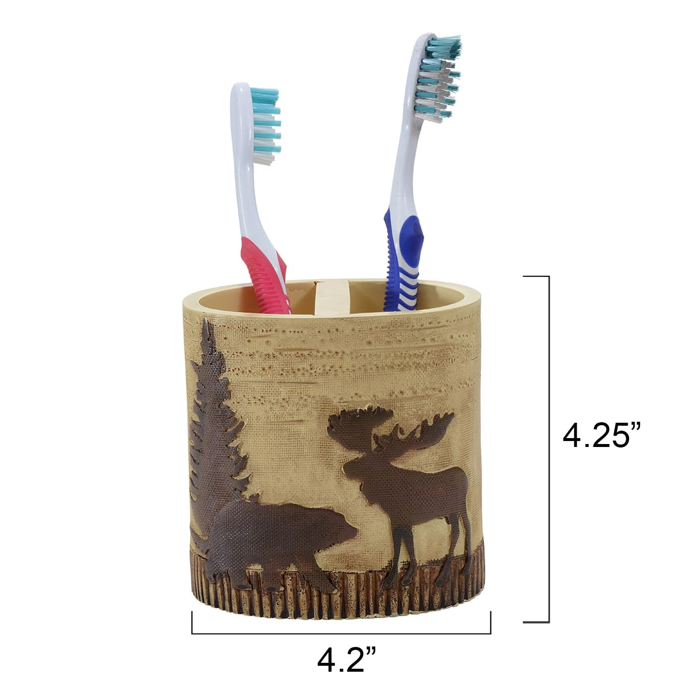 Black Forest Décor - Woodland Moose & Bear Toothbrush Holder - Aged Rustic Bathroom Décor for Cozy Cabin Style - 4.5