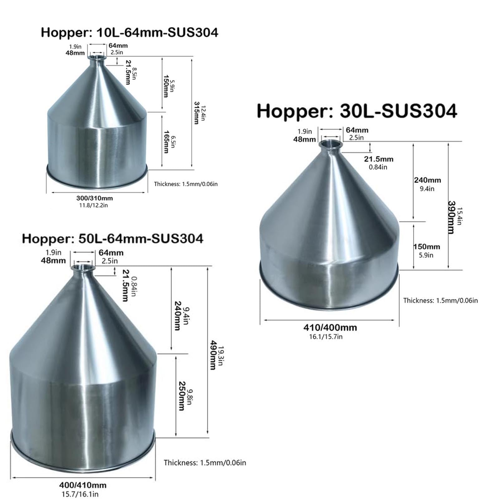 10–50 l Edelstahl-Trichter, Volumen-Flüssigkeitspasten-Fülltrichter, Füllmaschinen-Trichter, Hochleistungs-Trichterfüllmaschinen-Zubehör,30L
