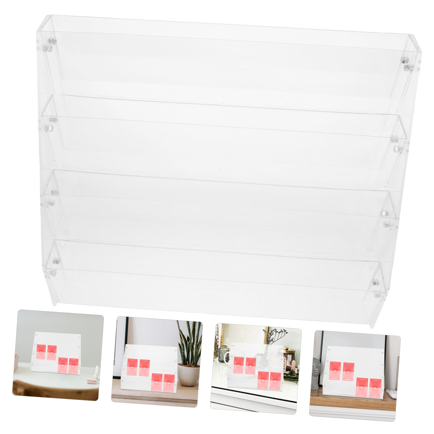 HEALLILY Espositore per carte collezionabili: espositore da tavolo in plastica trasparente a 4 livelli per carte da baseball, basket, calcio, sport, spille