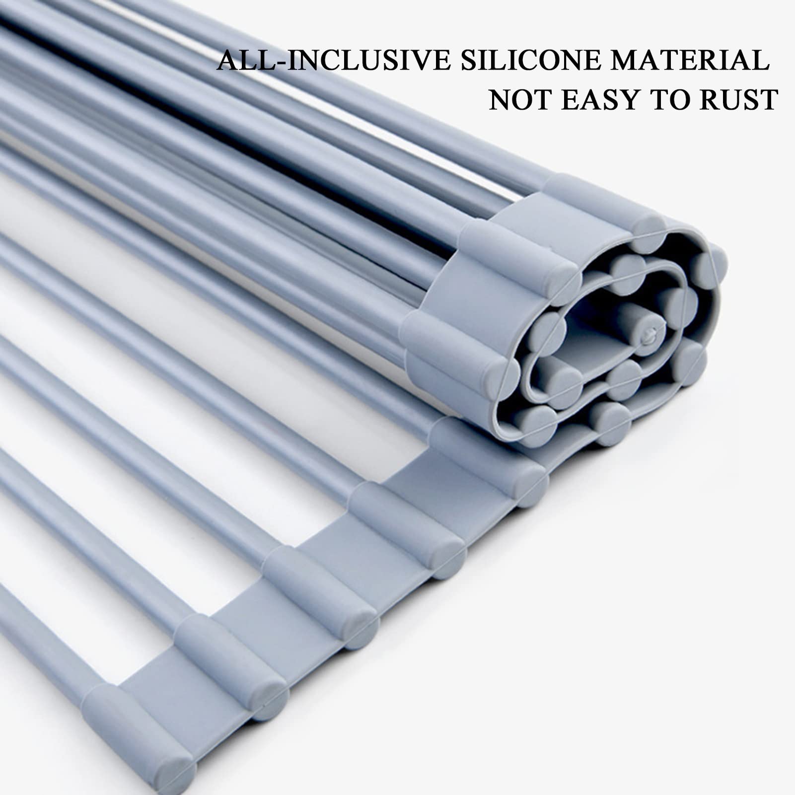 Rejilla Enrollable for secar Platos, escurridor de Fregadero de Silicona y Acero Inoxidable for Cocina, Frutas y Verduras(43 * 33cm)
