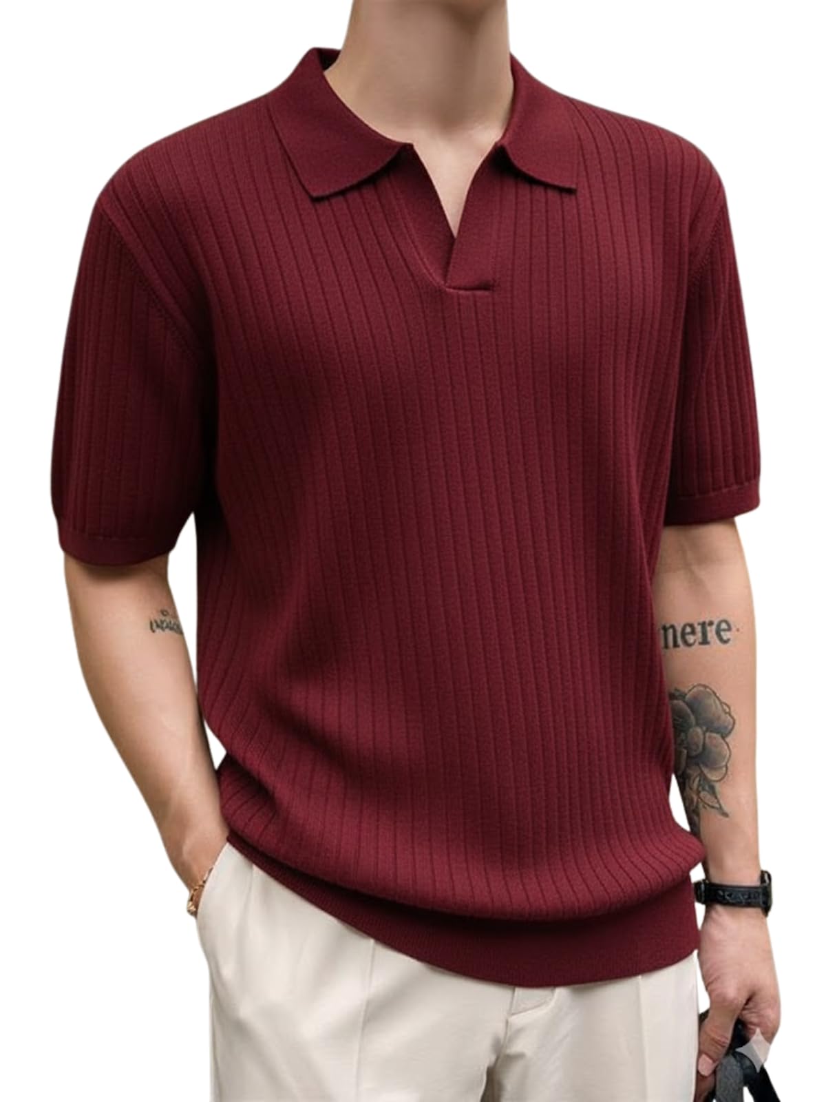 veirdo Men’s Casual Ribbed Polo Collar Knit T-Shirt | Regular Fit Half Sleeve Polo for Men | Flat Knit Textured T-Shirt Perfect for Office, Party, Travel-picture-34