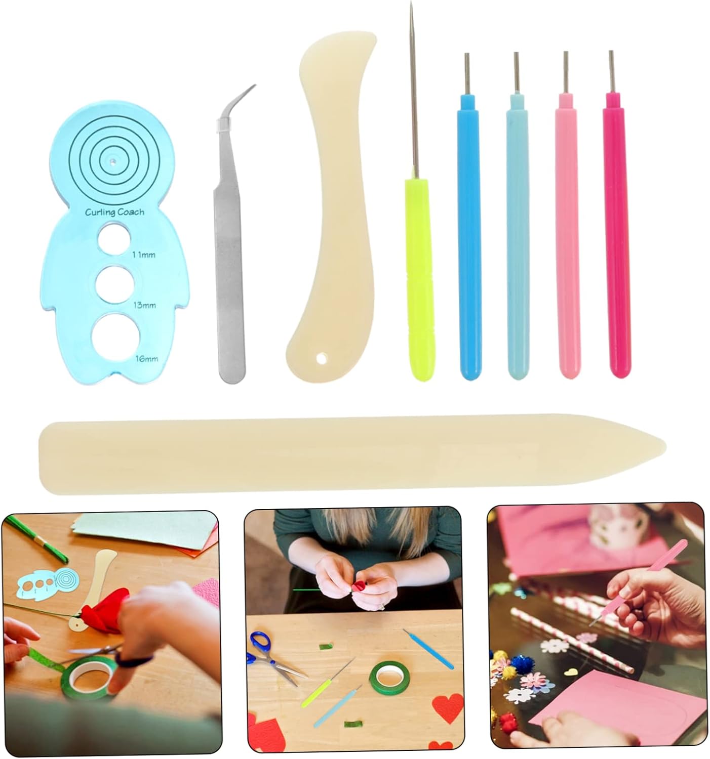 TEHAUX 18pcs Quilling Paper Rolling Pen Slotted Quilling Tool Paper for DIY Art Craft