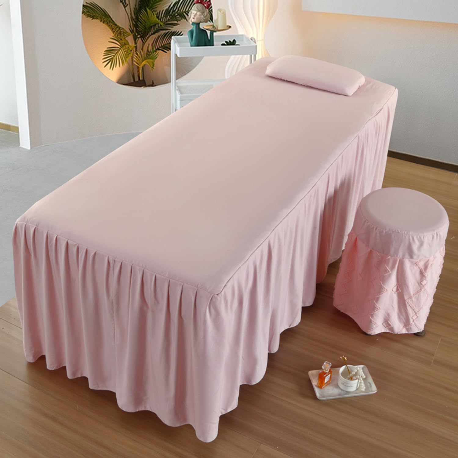Solid Massage Bed Skirt Massage Bed Cover with Breath Hole SPA Massage Table Cover with Skirt Washed Cotton Spa Massage Table Fitted Sheet Square
