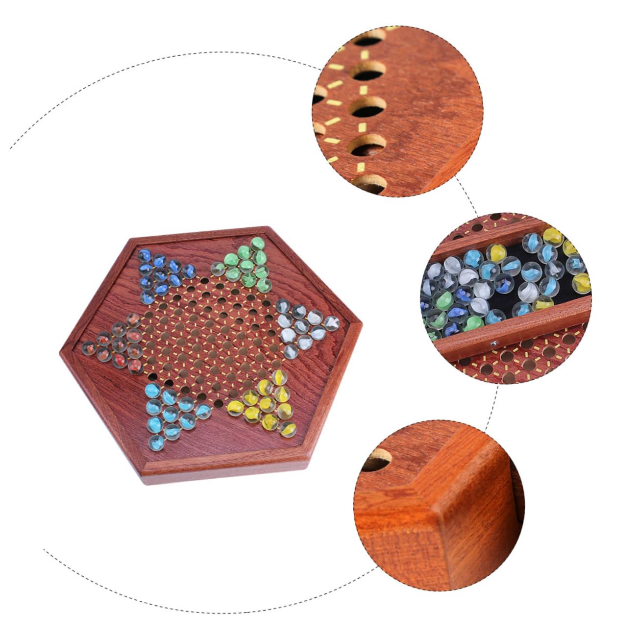 Toddmomy Jeu de Dames Traditionnel Chinois Bois avec Billes Plateau Hexagonal à Tiroir pour Garçon Fille et Adultes Jeu de Société Éducatif et Rangement Facile