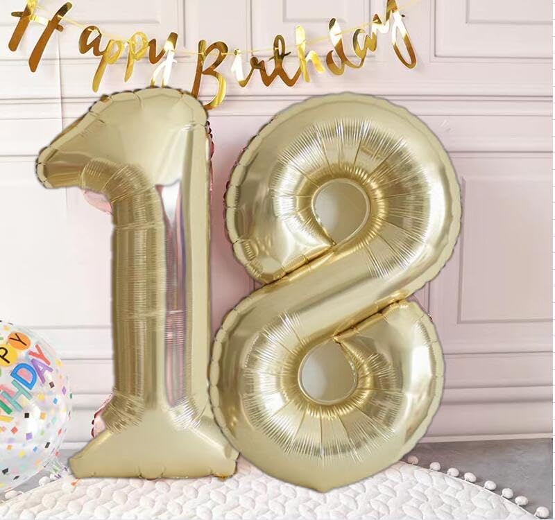 Miniatura 3 de JEYE Globos dorados claros con el número 18 y platino de 40 pulgadas, globos gigantes gigantes de cumpleaños de Mylar de número 1 y 8 para