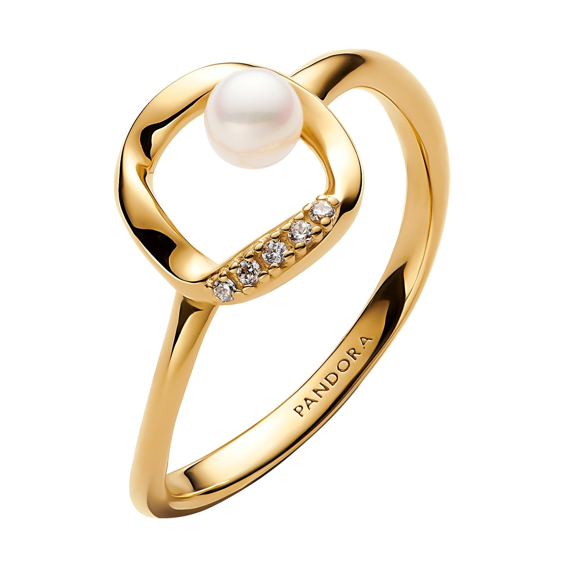 Pandora Gold/Golden Rings Circle Ring In Organic Pavé Shape 163831C01