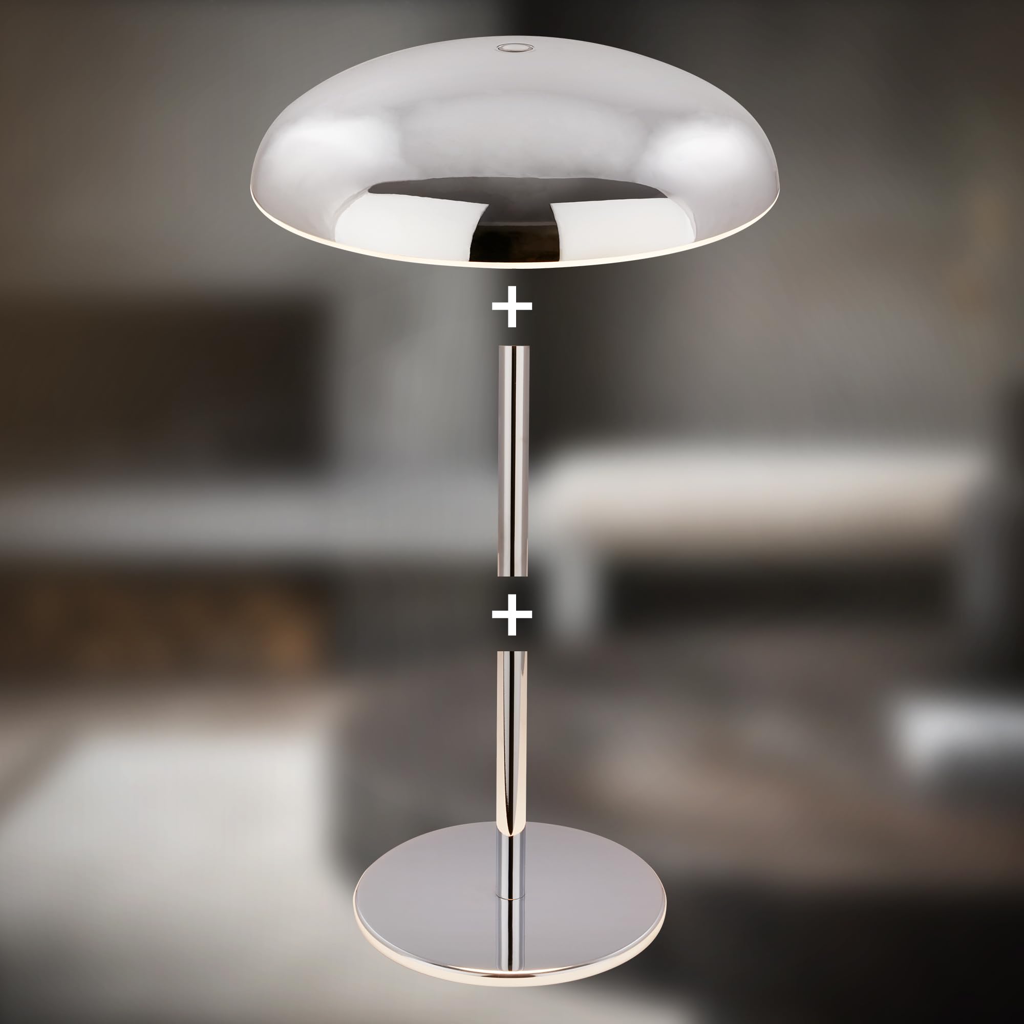 BRILONER - Lampara de mesa sin cable LED IP44 con borde luminoso, regulador táctil, batería intercambiable, lampara mesita noche sin cable, lampara mesa recargable, 19,5x30,5 cm, cromo
