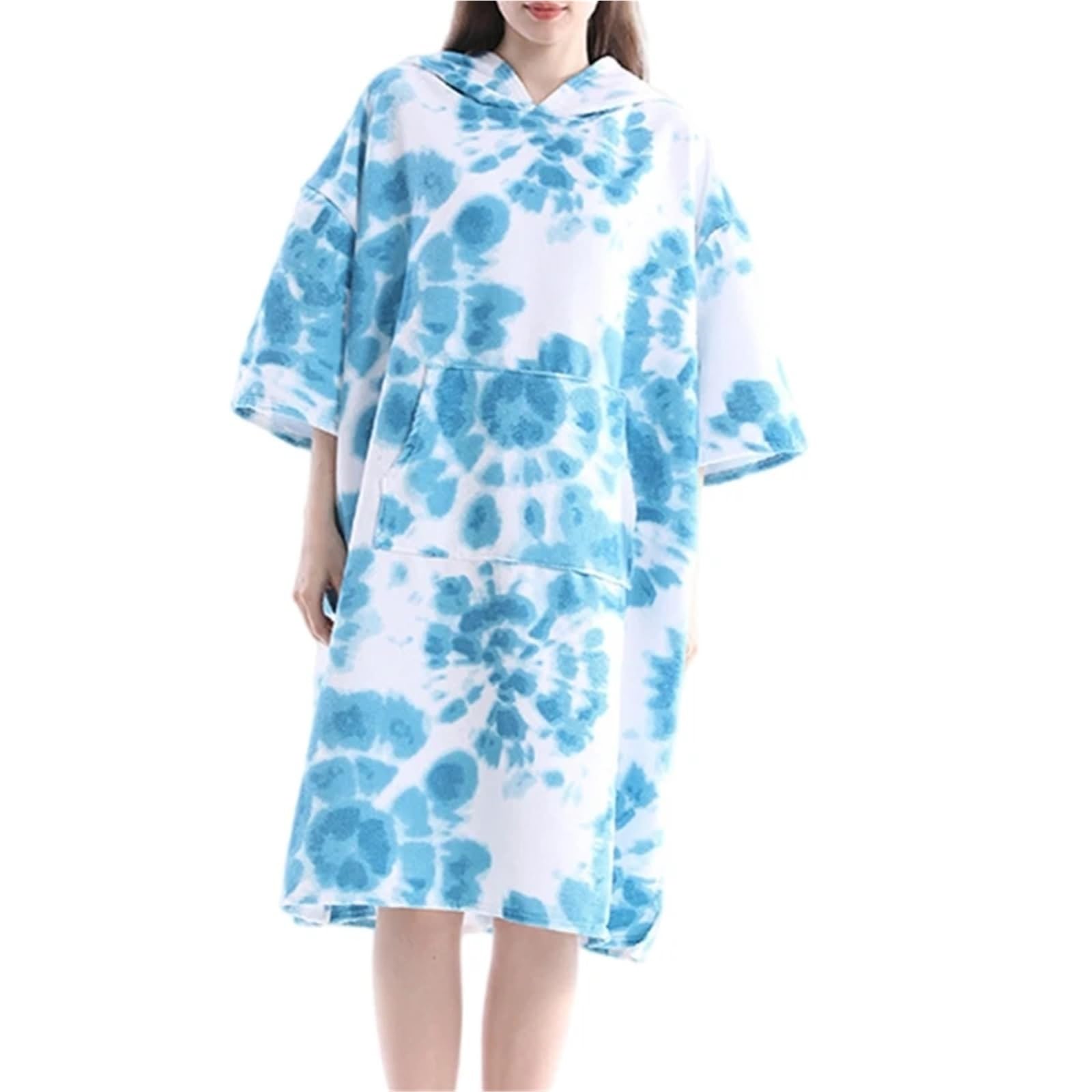 Umkleidemantel Mikrofaser Handtuch Poncho Kapuzenmantel Umkleidetuch Surfponcho for Umziehen des Neoprenanzugs Am Strand(White)
