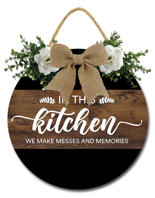 Soliyoahee Kitchen Signs Wall Decor In this Kitchen We Make Messes and Memories Funny Dining Room Wall Decor Wood Hanging Sign Farmhouse Kitchen