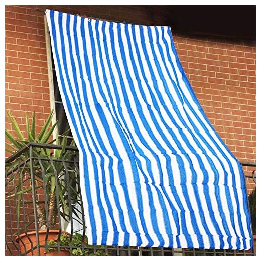 BAKAJI Tenda da Sole Telo Parasole a Righe in HDPE Resistente Protezione UV 90% per Balcone e Veranda Dimensione 150 x 290 cm con Anelli di Aggancio (Blu)