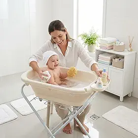 Banheira de Bebê Dobrável em Silicone com Suporte Retrátil Resistente Até 18Kg (Sem Encosto e Termômetro)