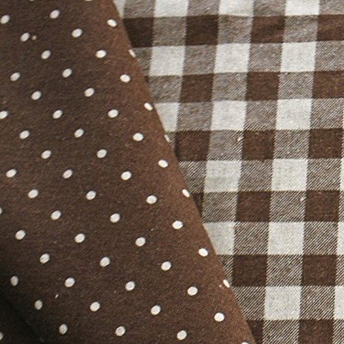 手芸のいとや 生地 綿麻リバーシブル布 ドット×チェック ブラウン 生地幅-約108cm×1mカット 綿80%麻20% 手芸・ハンドメイド用品