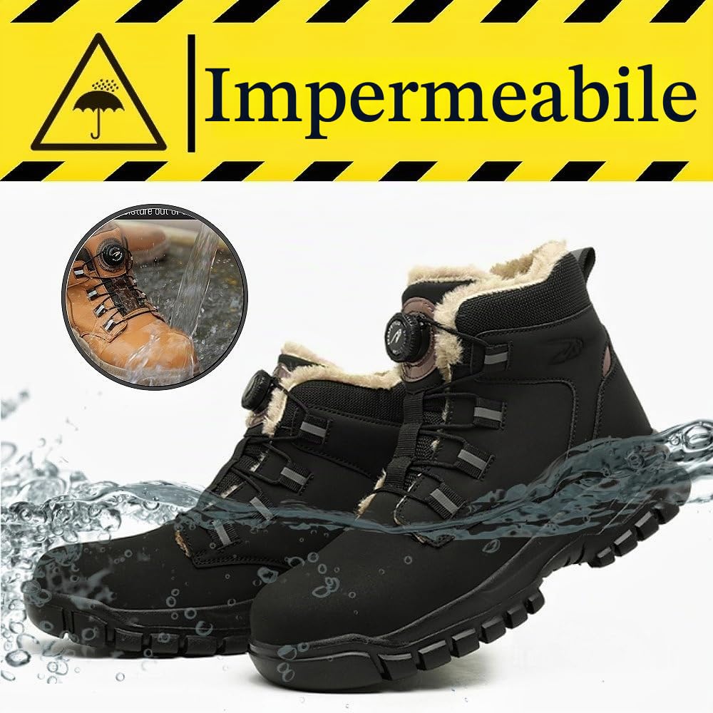 Scarpe Antinfortunistiche Invernali Uomo Donna Leggere Scarpe da Lavoro con Punta in Acciaio，con Calda Imbottitura, Antiscivolo Stivali Sicurezza