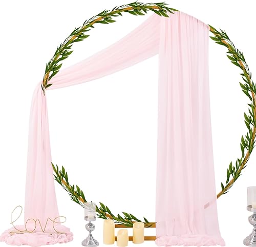 Miniatura 2 de Socomi Tela drapeada de arco de boda de 29 pulgadas x 20 pies, 1 panel rosa rubor transparente para exteriores, cortinas extralargas para boda,